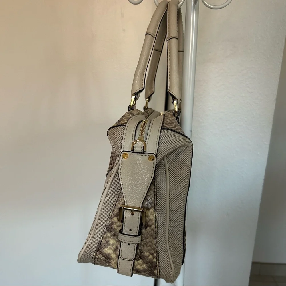 Michael Kors Snakeskin-Print Beige Leather Shoulder Bag With Gold-Tone Accents & - Picture 4 of 16